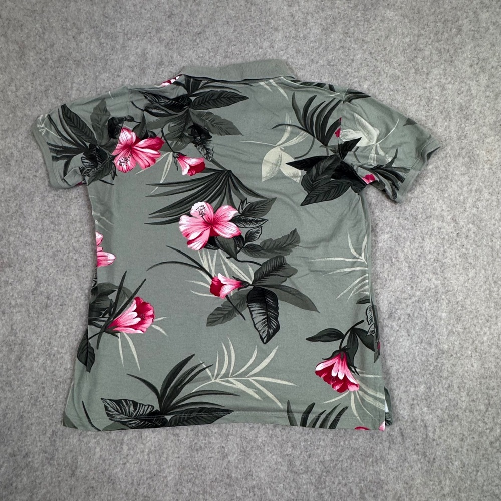 La‎ Cabana Polo Shirt Womens Small Green Tropical Hibiscus Floral Short Sleeve